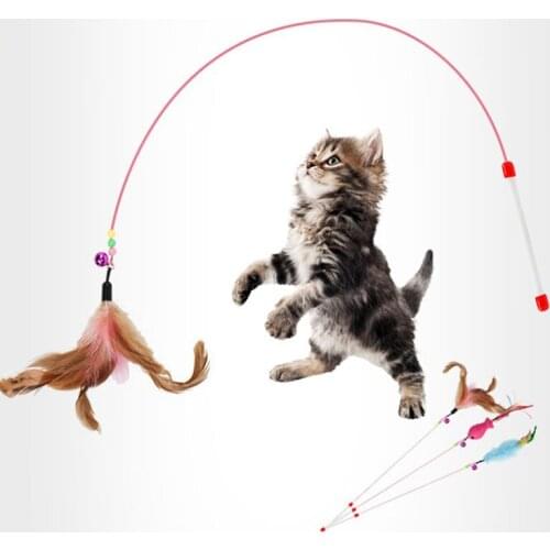 Cat Accessory Cat Toys Plastic Kitten Interactive Stick Funny Cat Fishing Rod Game Wand Feather Stick Toy Pet Supplies