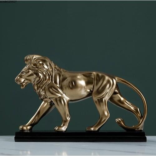 Creative Imitation Metal Resin Lion Sculpture Crafts Golden Lion Animal Statue Desktop Living Room Furnishings Home Decoration