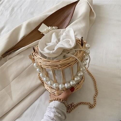 Summer Women Small Bag Crossbody Bag for Female Canvas 2021 New Trendy Fashion Handbag Wild Rattan Bag Messenger Bucket Bag