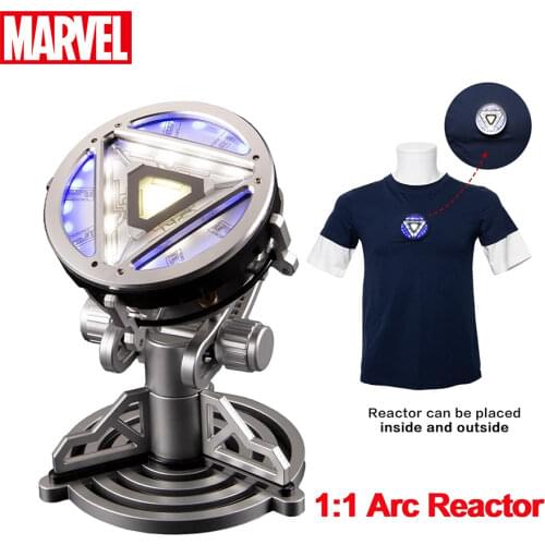 Marvel Iron-Man 1:1 Wearable Arc Reactor 4 with Tony Stark T-Shirt Heart Chest Piece Model LED Flash Figure Gift for Husband
