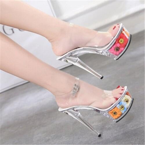 Model hot style sexy super high heels 15CM stiletto sandals, transparent crystal wedding sandals