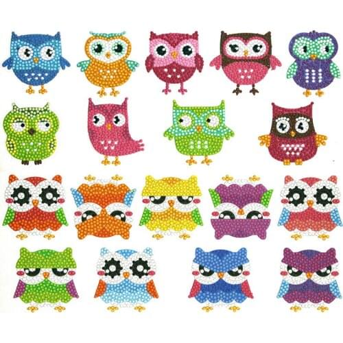 5D DIY Full Drill Round Cartoon Owl Diamond Painting Sticker Puzzle Children Mosaic Sticker Paint by Numbers DIY Arts Crafts