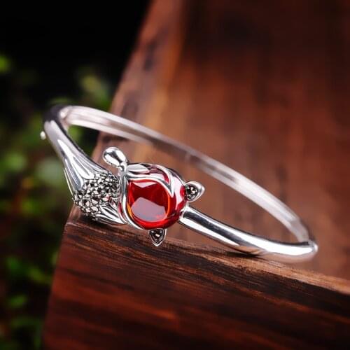 MetJakt Thai Silver Handmade S925 Sterling Silver Jewelry Womens Fox Open Bracelet