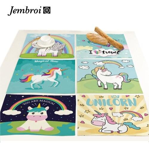 Cartoon Pony Unicorn Coasters Faux Linen Placemat for Dining Table Designer Tablecloth Kitchen Decoration Accessories Home Decor