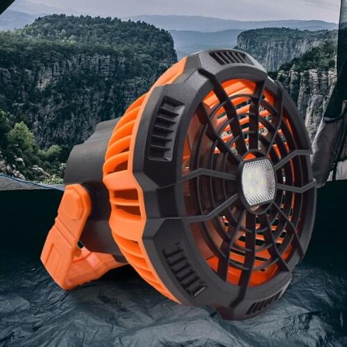 Portable Cordless Fun Rechargeable Camping Lantern Rotatable Desk Movable Fan with Light Outdoor Home Tents Hiking Fishing