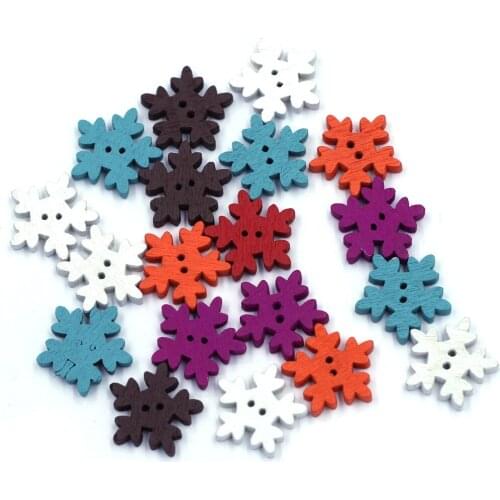 Mixed Christmas Theme Wooden Buttons for Crafts Clothing Xmas Snowflake Flower 2 Holes Wood Sewing Button Gift Card Decoration
