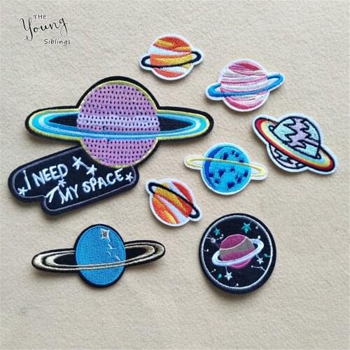 Hot sale Cheap Astral Planet Parches Embroidered Iron On Patches For Clothes DIY Stripes Clothes Alien Sticker Space Appliques