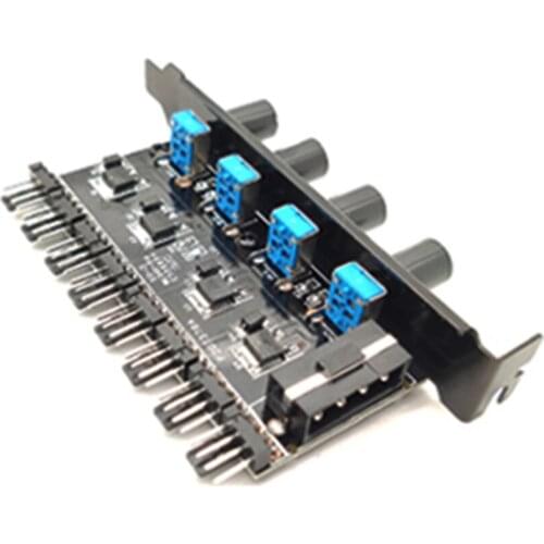 Extension Cable Splitter Adapter Controller 8 Channels Fan Hub 4 Knob PCI Bracket CPU Cooler PC Case Fan Speed Controller
