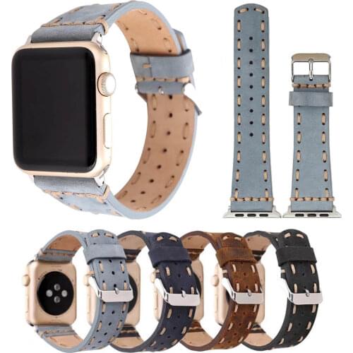 SE Retro Handmade Band for Apple Watch Series 3 2 1 Stitching Thread Genuine Leather Strap Vintage Bracelet for iWatch Watchband