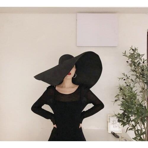 Summer 70cm Diameter Large Wide Brim Straw Hats For Women Multicolor Solid Color Sun Hat Gorras Beach Accessories Chapeau Femme