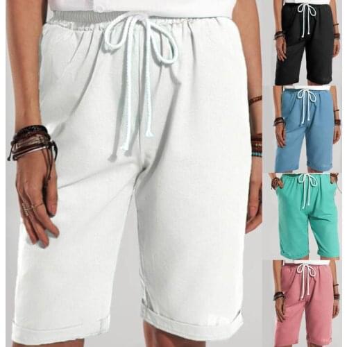 Drawsting Women Shorts Summer Casual Loose Sports Shorts Elastic Waist Pockets Solid Fashion Wide Leg Trousers Women Clothes