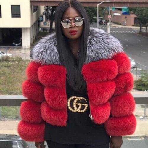 FURSARCAR Natural Real Women Red Silver Fox Fur Coat Luxury Female Fur Jacket Long Sleeve Warm Thick Winter Genuine Fur Coats