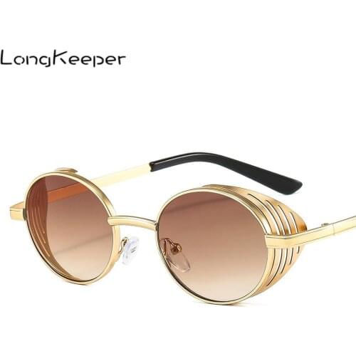 2021 New Metal Round Steampunk Sunglasses Men Women Vintage Brand Designer Side Shield Sun Glasses Oculos De Sol Masculino