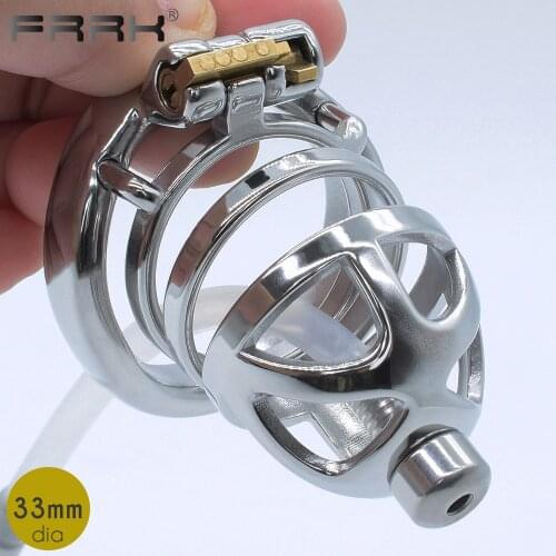 FRRK Steel Chastity Cage for Men Male Bondage Belt Device BDSM Sex Toys Penis Rings Kinky Sissy Bird Head Cockring