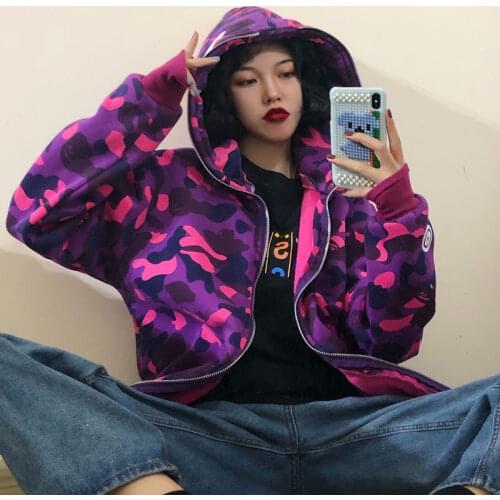 Printing Sweatshirt Women Zip Up Hoodies Women Harajuku Japanese Streetwear Hip Hop Y2k Couple Tops Kawaii Winter Clothes Women