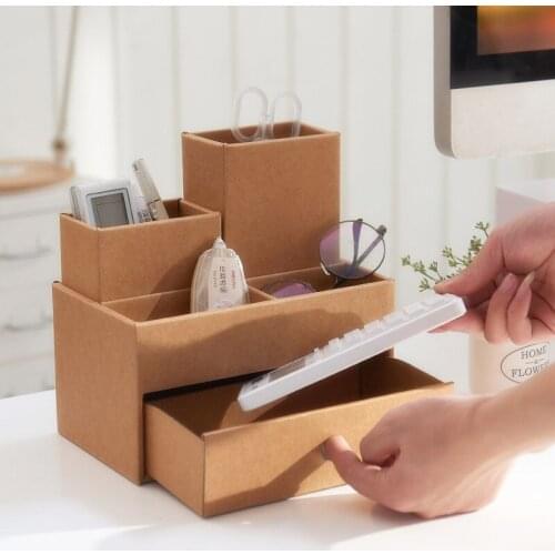 Waterproof Kraft Cardboard Pen Holders Multifunctional Combine Desk Storage Box Penholder School Office Stationery Supplies