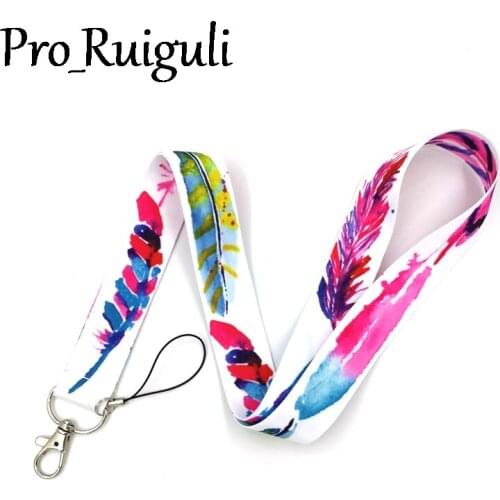 Colorful feathers Neck Strap Lanyards ID badge card holder keychain Mobile Phone Strap Gifts keyring couple key holder gifts