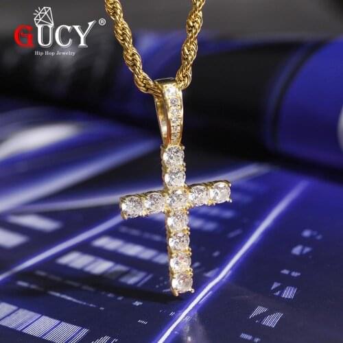 GUCY New Hip Hop Jewelry 925 Sterling Silver Pico Harvey Cross Pendant Necklace Micro Pave AAA+ Cubic Zirconia Stones For Gift