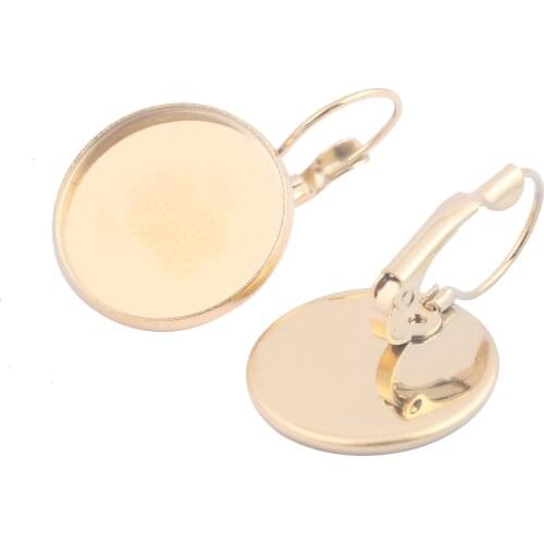 10pcs Stainless Steel Leverback Earring Blanks Gold Plated 18mm Cabochon Base Settings Diy Bezels For Jewelry Making Findings