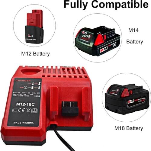 M12-18C Li-ion Battery Charger for Milwaukee 12 V 14.4V 18V C1418C 48-11-1815/1828/1840 M18 M14 M12 Lithium Battery