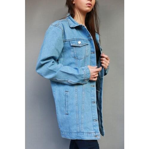 Jean Jacket Women Clothes Long Denim Coat 2021 New Washed Blue Jeans Turn-down Collar Outwear Casual