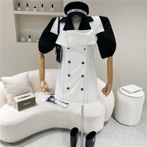 Two Piece Set Womens Spring Summer 2021 Niche Design Fashion Breasted Vest Dress + White Short Sleeve Shirt