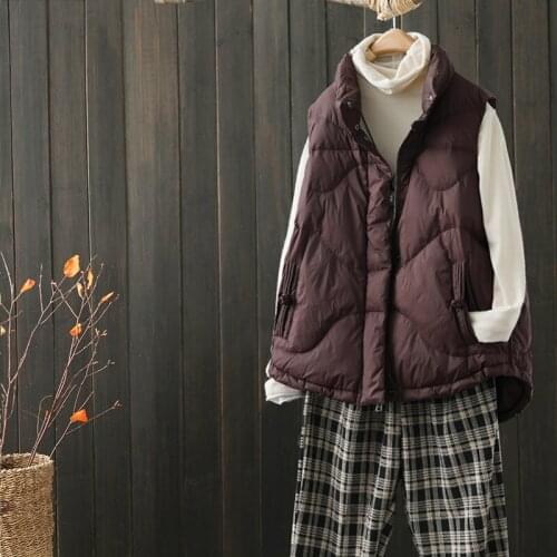 2021 New Autumn Women White White Duck Down Coat Female Short Vest Stand Collar Loose Solid Color Zipper Oversize Lady Waistcoat