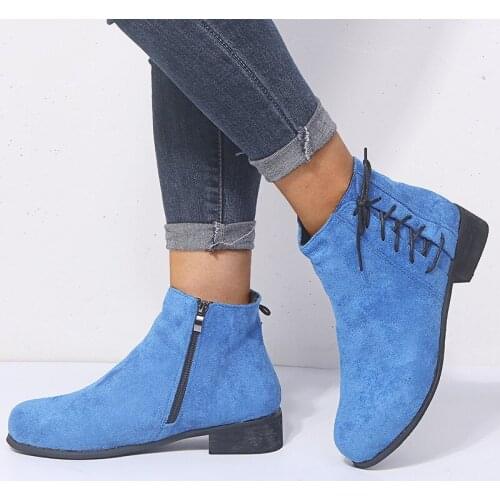 Winter Womens Boots Childrens Mid-ankle Casual Blue-grey Lace-up Solid Zipper Boots Womens Boots Large Size 35-43