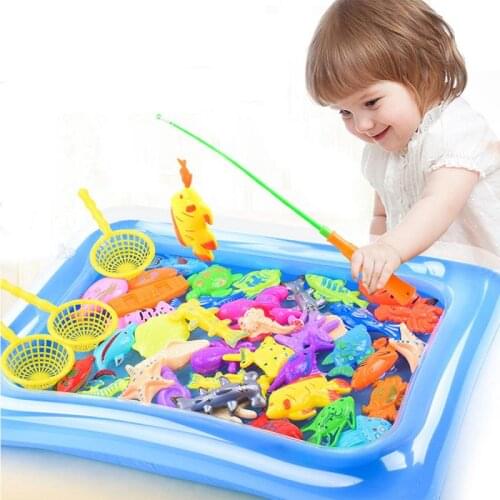 1 Set Children Magnetic Fishing Toys Inflatable Pool Parent-Child Interactive Game Toy Baby Bathing Toy Kids Summer Outdoor Toy