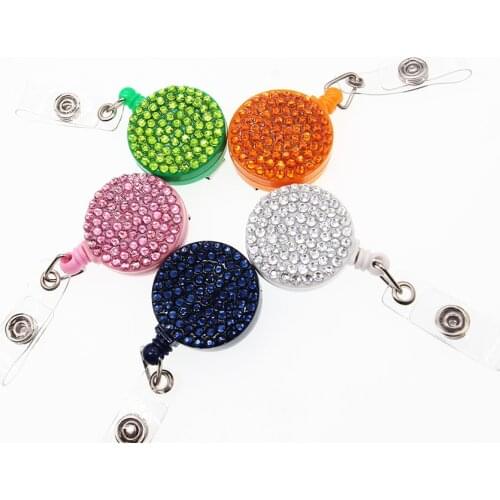 10pcs/Rhinestone Colorful ID Badge Holder Reel Retractable