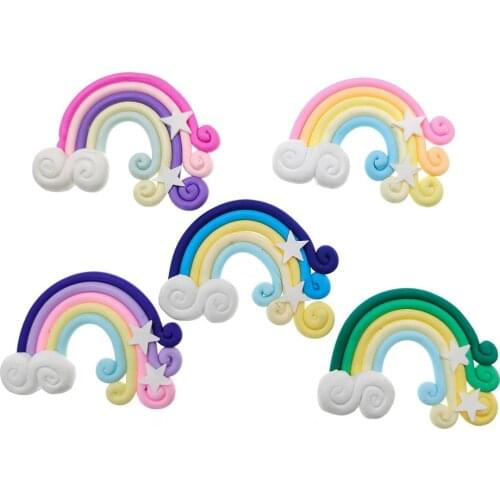 10pcs/lot DIY polymer clay rainbow with star charms resin cabochons pendants for kids earring necklace