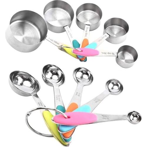 10Pcs Stainless Steel Coffee Powder Scoop Measuring Cup Spoon Baking Tools Set Measure Cup Kitchen Measuring Tools Accessories