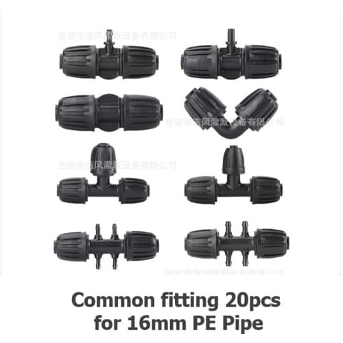 16mm PE Hose Joint 20pcs / Fitting Garden Irrigation Automatic Sprinkler Water Hose Connector Barb Tee Elbow Plug Pipe Fitting