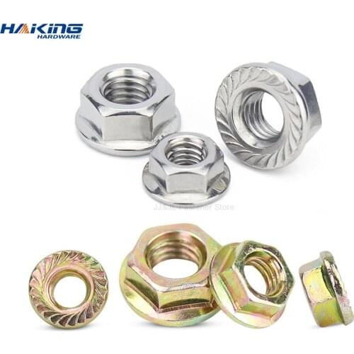 2/5/10/20 Pcs M3 M4 M5 M6 M8 M10 M12 Zinc Plated Carbon Steel Hexagon Hex Head Serrated Spinlock Flange Nuts Locking Lock Nut