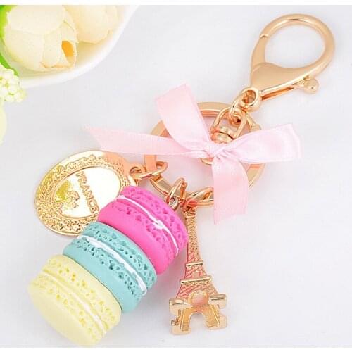 2019 Resin Macaron Keychain Car Keychain Keyring Bow Chaveiro llaveros Gold Metal Eiffel Tower Keyring Chain Car Key Holder