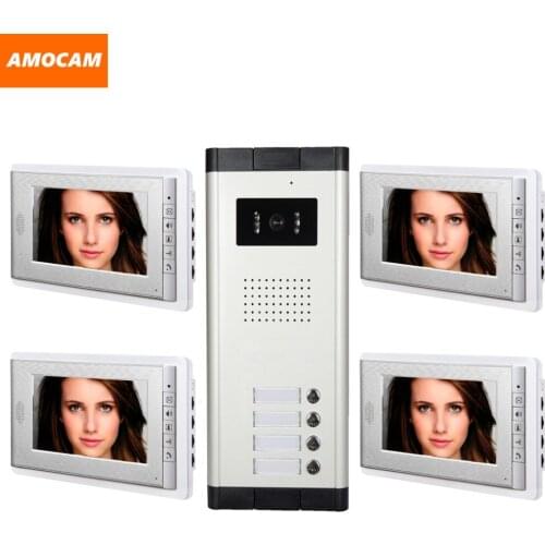 4 Unit apartments video intercom system 7 Inch video door phone Kit Video Door Bell visual intercom for Apartment