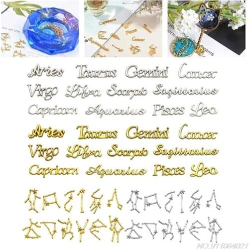 48 Pcs/Box Mixed 12 Constellations Alloy Material UV Epoxy Resin Mold Filling Jewelry Making Filler DIY Art Crafts Decorations