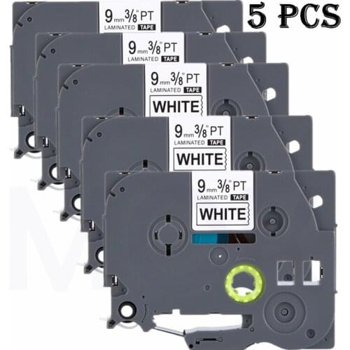 5pcs tze221 tz221 for Brother P-touch Printer label tape tze-221 tz-221 9mm Black on White tz tze 221 laminated ribbons