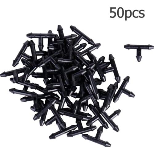 50PCS3/5mm T Shape Three Hole Micro Drip Irrigation Pipe Barbed Connector Garden Hose Sprinkler Watering System Connection Part