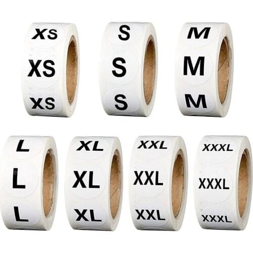 New 500pcs XS/S/M/L/XL/XXL 7 Models Colorful Round Clothing Size Label Stickers 1 Inch for Clothing Shoes Hat Underwear Bra Tags
