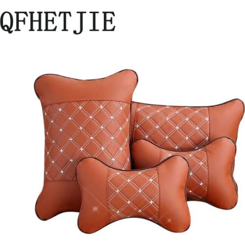 Car Headrest Pillow Quilted Embroidered Arificial Leather Headrest Waist Plaid Pillow Car Supplies Car Neck Pillow