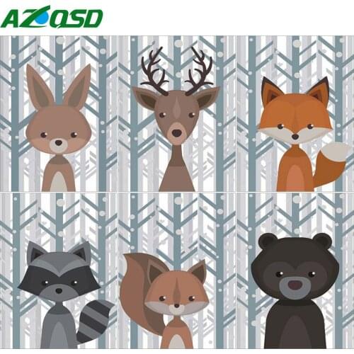 AZQSD 5D DIY Diamond Embroidery Fox Rabbit Bear Mosaic Handicraft Diamond Painting Animals Cartoon Childrens Room Decor