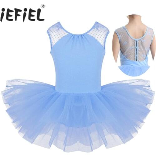 Kids Girls Ballerina Tutu Dance Competition Costume U-shaped Back Ballet Dancewear Gymnastics Leotard Dress for Kids Performance