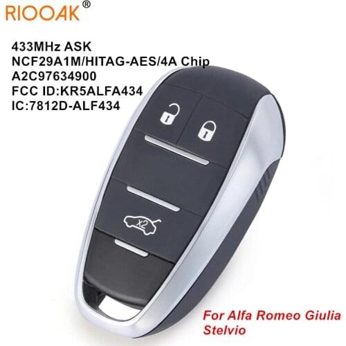 433MHz Keyless Remote Smart Key Fob KR5ALFA434 A2C97634900 ALFA434 For Alfa Romeo Giulia Stelvio 2015 2016 2017 2018 2019 2020