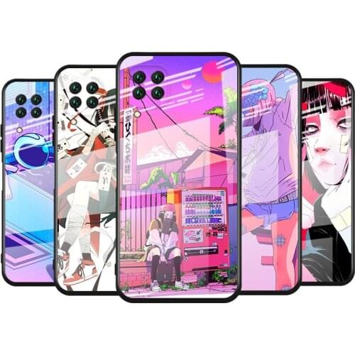 Tempered Glass Cover Anime vaporwave aesthetic For Huawei Y6 Y7 Y9 Y5P Y6P Y8S Y8P Y9A P Smart Z 2019 2020 2021 Phone Case