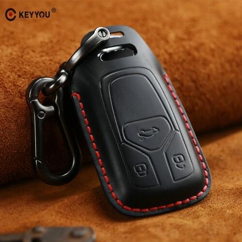 KEYYOU Genuine Leather Car Key Cover Keys Case For Audi Q7 A4L Q5L A5 2016 2017 2018 2019 key bag protected Auto Accessories
