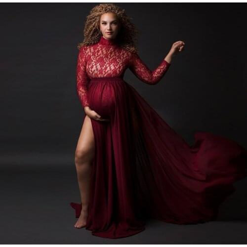 For Baby Shower Pregnancy Dress Womens Lace Pregnant with Chiffon Moped Long Photography Skirt +Jumpsuit