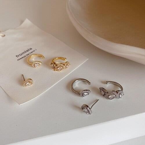 FFLACELL 3pcs French Exquisite Micro-inlaid Zircon Water Drop Ear bone clip Earring for Women Girl Fashionable Jewelry 2020 New