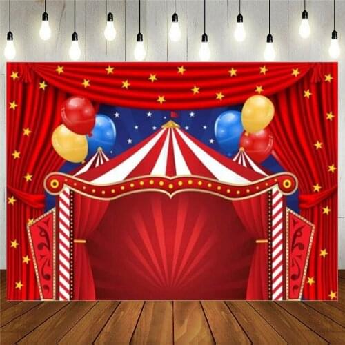 Red Circus Tent Photography Backdrop Supplies Birthday Baby Shower Kids Party Banner Decor Background