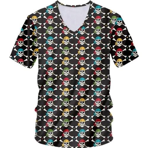 IFPD EU Size V-neck Tshirt Mens Cool Prined Pirate Skull 3D T-shirt Terror Shirts Unisex Short Sleeve Casual Plus Size Tees